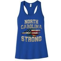 North Carolina Strong With Nc State And Usa Flag Overlay Women's Racerback Tank