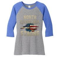 North Carolina Strong With Nc State And Usa Flag Overlay Women's Tri-Blend 3/4-Sleeve Raglan Shirt