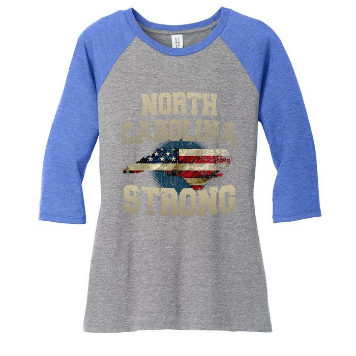 North Carolina Strong With Nc State And Usa Flag Overlay Women's Tri-Blend 3/4-Sleeve Raglan Shirt