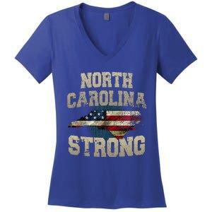 North Carolina Strong With Nc State And Usa Flag Overlay Women's V-Neck T-Shirt