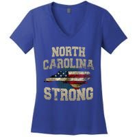 North Carolina Strong With Nc State And Usa Flag Overlay Women's V-Neck T-Shirt