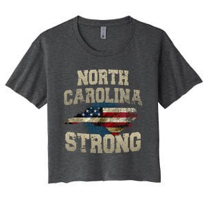 North Carolina Strong With Nc State And Usa Flag Overlay Women's Crop Top Tee