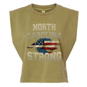 North Carolina Strong With Nc State And Usa Flag Overlay Garment-Dyed Women's Muscle Tee