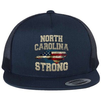 North Carolina Strong With Nc State And Usa Flag Overlay Flat Bill Trucker Hat