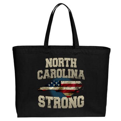 North Carolina Strong With Nc State And Usa Flag Overlay Cotton Canvas Jumbo Tote