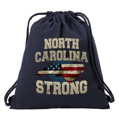 North Carolina Strong With Nc State And Usa Flag Overlay Drawstring Bag