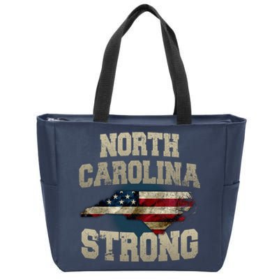 North Carolina Strong With Nc State And Usa Flag Overlay Zip Tote Bag