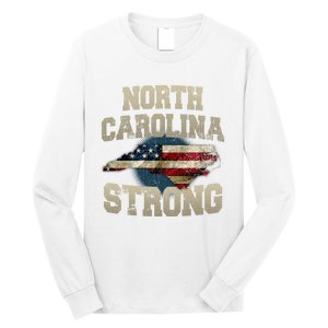 North Carolina Strong With Nc State And Usa Flag Overlay Long Sleeve Shirt