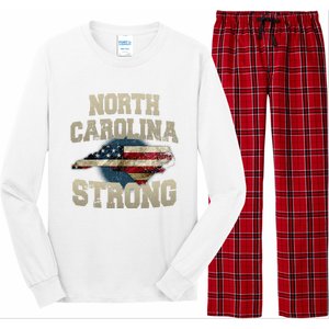 North Carolina Strong With Nc State And Usa Flag Overlay Long Sleeve Pajama Set