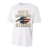 North Carolina Strong With Nc State And Usa Flag Overlay Performance Sprint T-Shirt