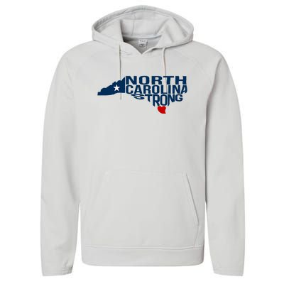 North Carolina Strong With Nc State And Love North Carolina Performance Fleece Hoodie