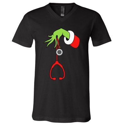 Nurse Christmas Stethoscope Nurses Xmas Pajamas V-Neck T-Shirt