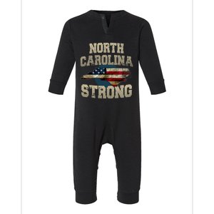 North Carolina Strong With Nc State And Usa Flag Overlay Infant Fleece One Piece