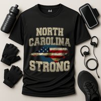North Carolina Strong With Nc State And Usa Flag Overlay Cooling Performance Crew T-Shirt