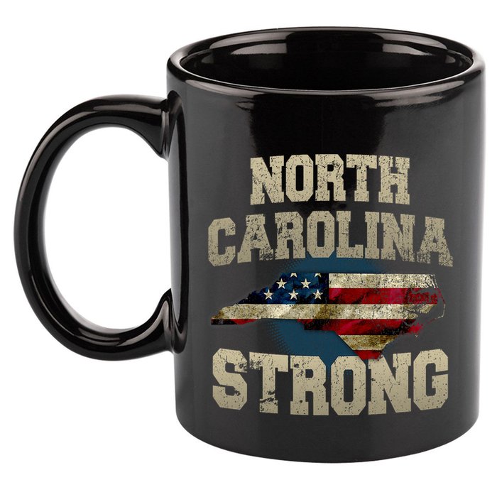 North Carolina Strong With Nc State And Usa Flag Overlay 11oz C Handle Ceramic Mug