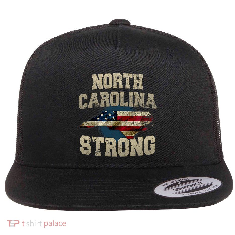 North Carolina Strong With Nc State And Usa Flag Overlay Flatbill Hat