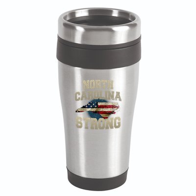 North Carolina Strong With Nc State And Usa Flag Overlay 16oz Travel Tumbler