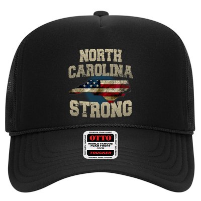 North Carolina Strong With Nc State And Usa Flag Overlay Trucker Hat