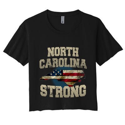 North Carolina Strong With Nc State And Usa Flag Overlay Crop Top