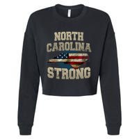 North Carolina Strong With Nc State And Usa Flag Overlay Cropped Pullover Crew
