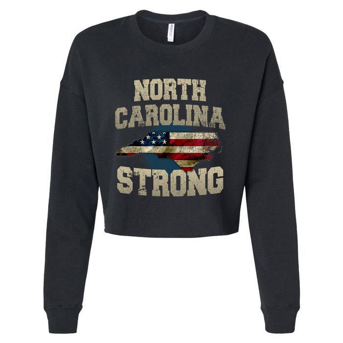 North Carolina Strong With Nc State And Usa Flag Overlay Cropped Pullover Crew