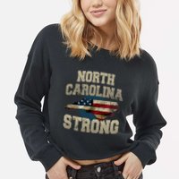 North Carolina Strong With Nc State And Usa Flag Overlay Cropped Pullover Crew