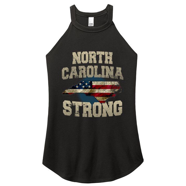 North Carolina Strong With Nc State And Usa Flag Overlay Women's Perfect Tri Rocker Tank