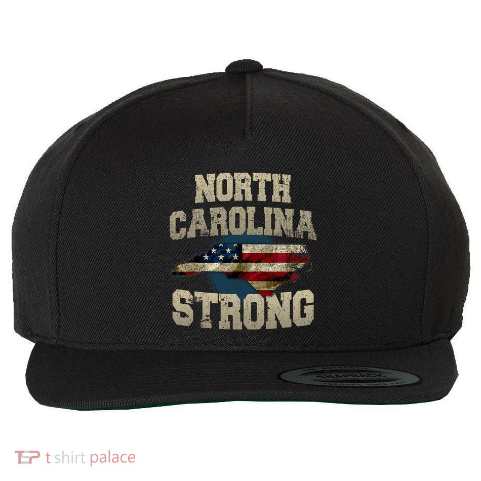 North Carolina Strong With Nc State And Usa Flag Overlay Wool Snapback Cap
