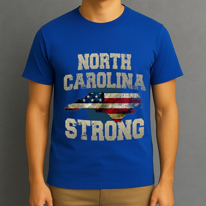 North Carolina Strong With Nc State And Usa Flag Overlay T-Shirt