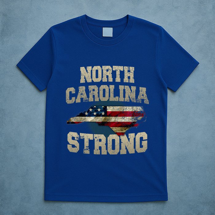 North Carolina Strong With Nc State And Usa Flag Overlay T-Shirt