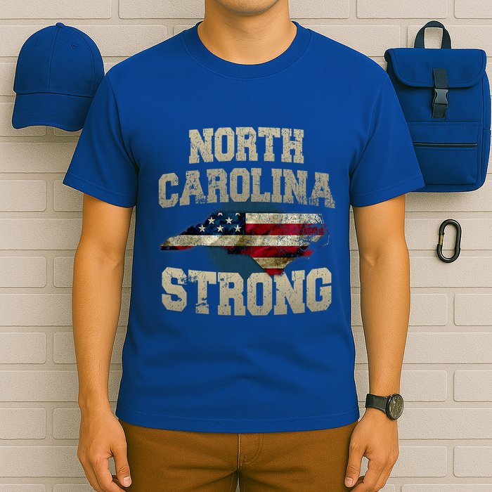 North Carolina Strong With Nc State And Usa Flag Overlay T-Shirt