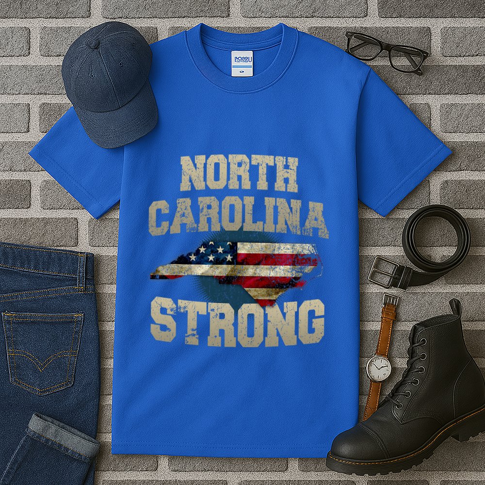 North Carolina Strong With Nc State And Usa Flag Overlay Tall T-Shirt