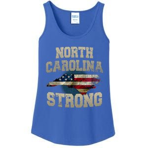 North Carolina Strong With Nc State And Usa Flag Overlay Ladies Essential Tank