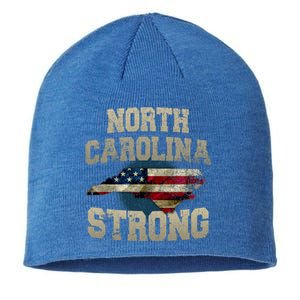 North Carolina Strong With Nc State And Usa Flag Overlay Sustainable Beanie