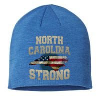 North Carolina Strong With Nc State And Usa Flag Overlay Sustainable Beanie