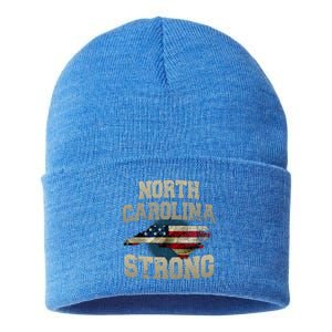 North Carolina Strong With Nc State And Usa Flag Overlay Sustainable Knit Beanie