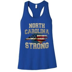 North Carolina Strong With Nc State And Usa Flag Overlay Women's Racerback Tank