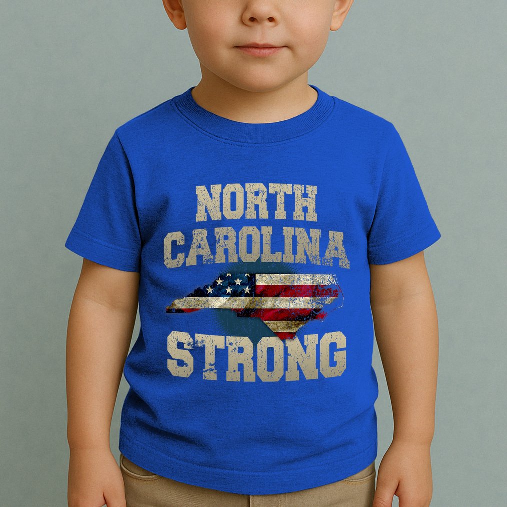 North Carolina Strong With Nc State And Usa Flag Overlay Toddler T-Shirt