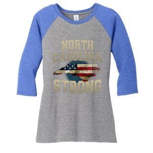 North Carolina Strong With Nc State And Usa Flag Overlay Women's Tri-Blend 3/4-Sleeve Raglan Shirt