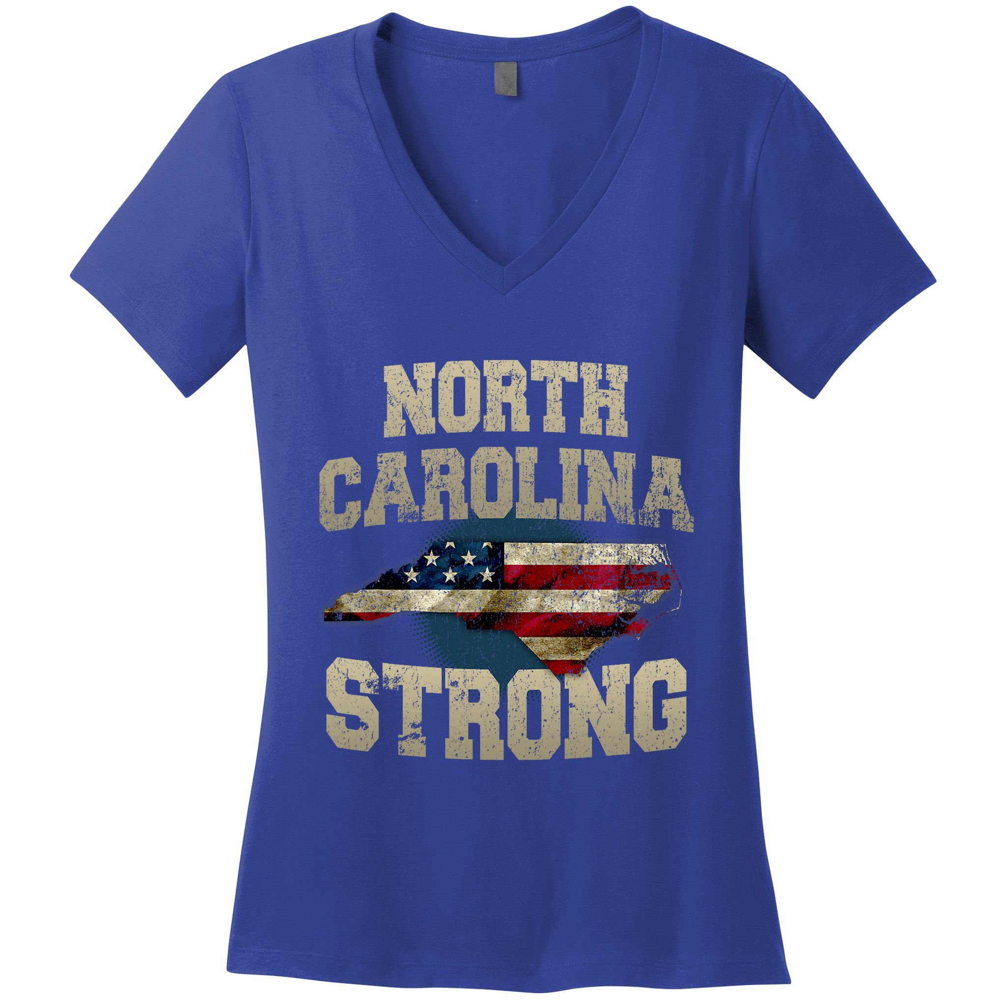 North Carolina Strong With Nc State And Usa Flag Overlay Women's V-Neck T-Shirt
