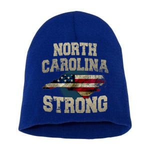 North Carolina Strong With Nc State And Usa Flag Overlay Short Acrylic Beanie