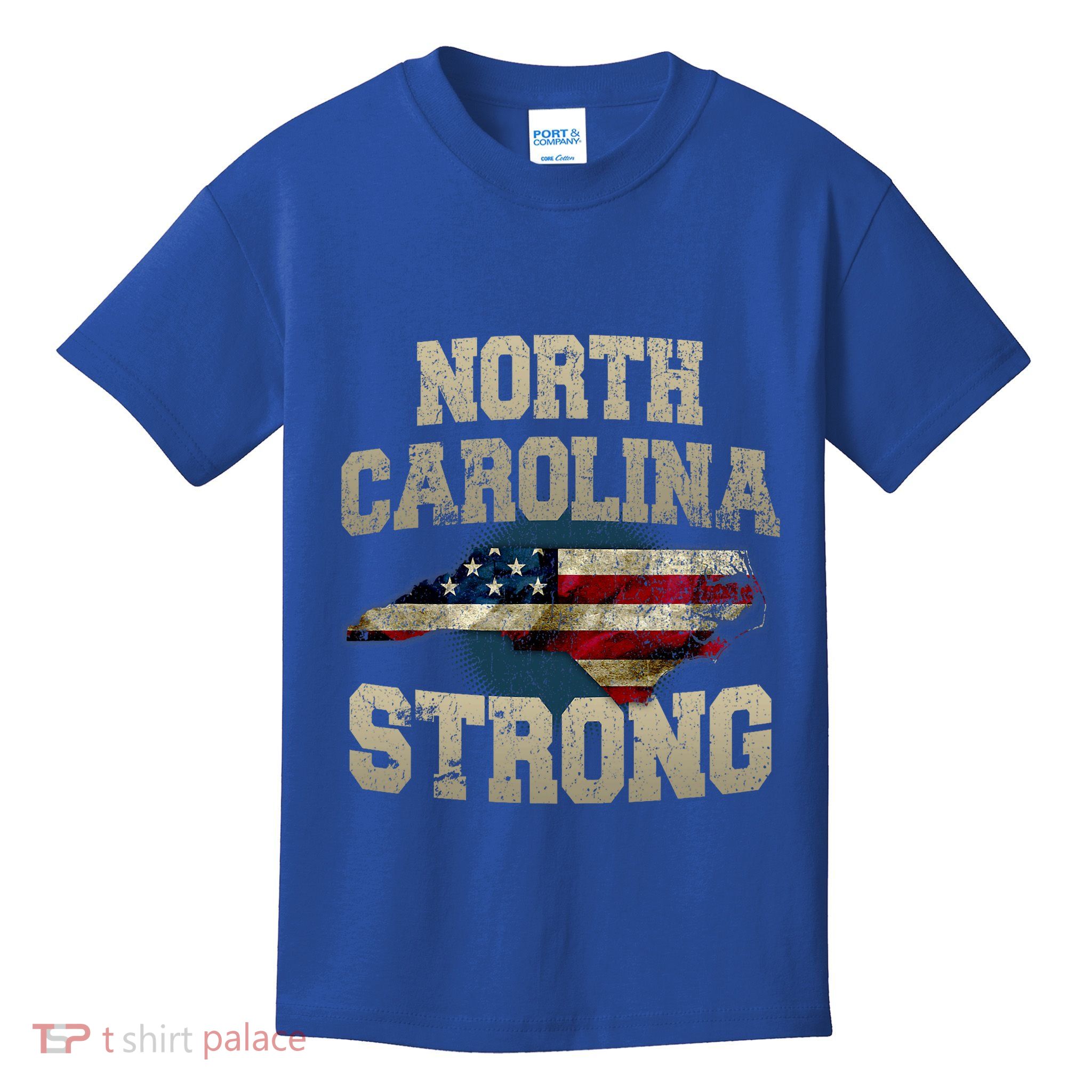 North Carolina Strong With Nc State And Usa Flag Overlay Kids T-Shirt