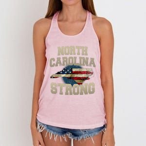 North Carolina Strong With Nc State And Usa Flag Overlay Women's Knotted Racerback Tank