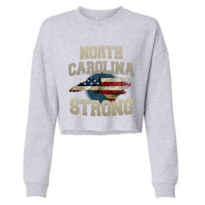 North Carolina Strong With Nc State And Usa Flag Overlay Cropped Pullover Crew