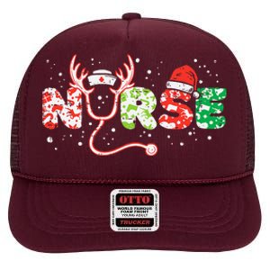 Nurse Christmas Stethoscope Nurses Xmas Scrub Top Women High Crown Mesh Back Trucker Hat