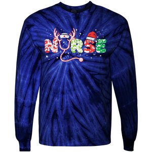 Nurse Christmas Stethoscope Nurses Xmas Scrub Top Women Tie-Dye Long Sleeve Shirt