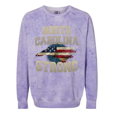 North Carolina Strong With Nc State And Usa Flag Overlay Colorblast Crewneck Sweatshirt