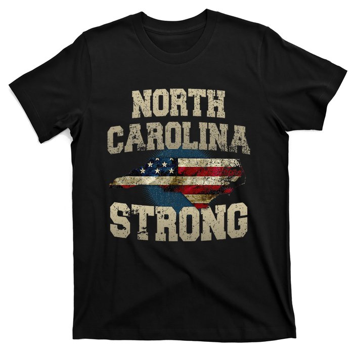 North Carolina Strong With Nc State And Usa Flag Overlay T-Shirt