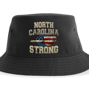 North Carolina Strong With Nc State And Usa Flag Overlay Sustainable Bucket Hat