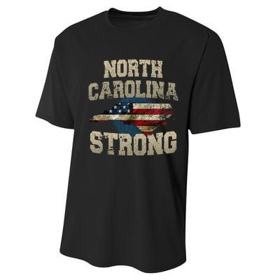 North Carolina Strong With Nc State And Usa Flag Overlay Performance Sprint T-Shirt